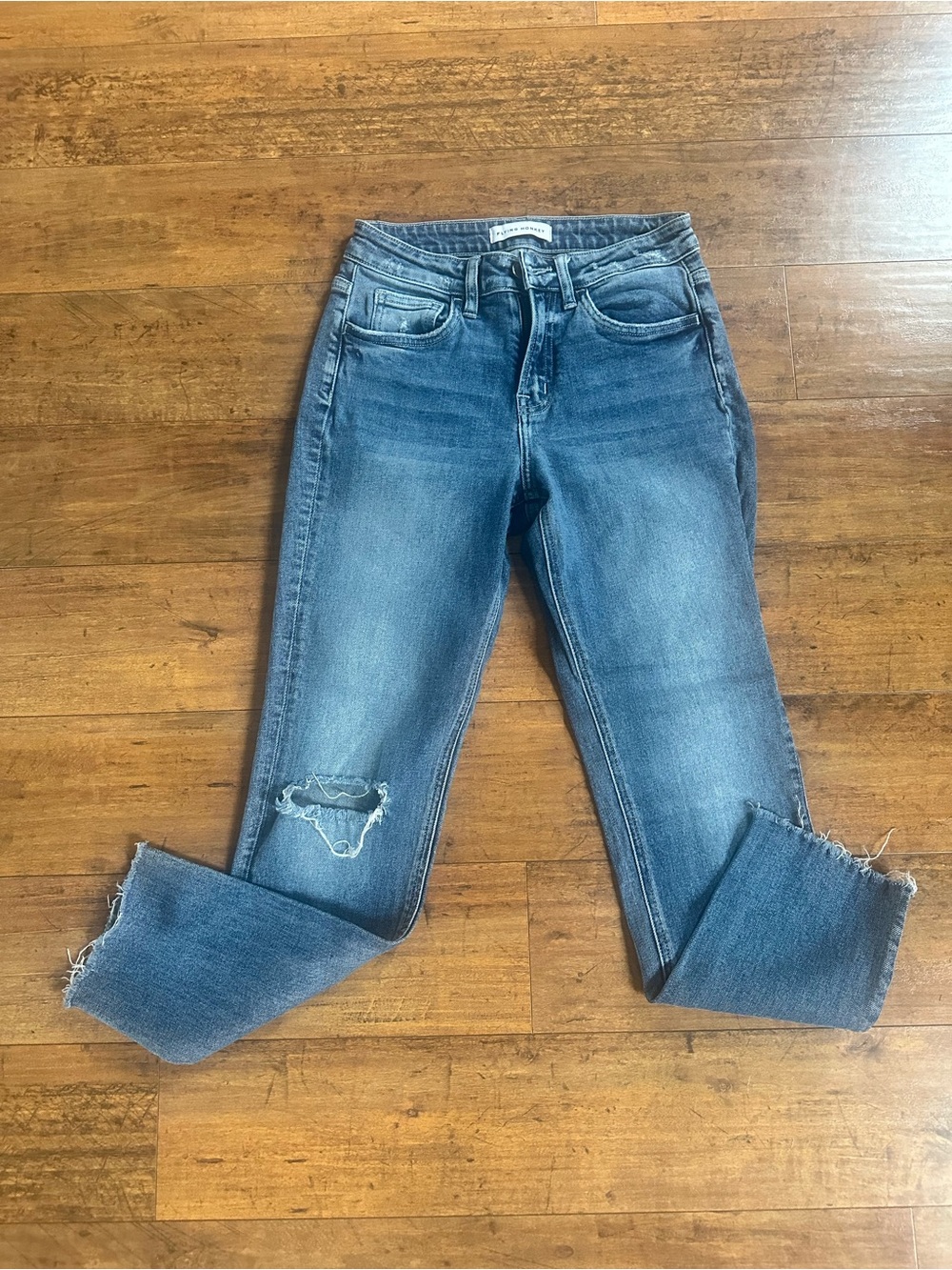 Flying Monkey Medium Blue Distressed Cropped Jeans